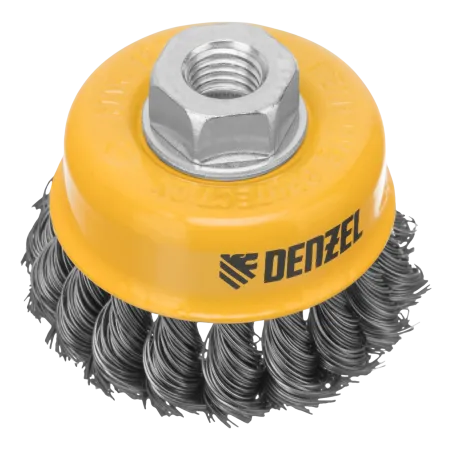 Щетка для УШМ DENZEL 746243, 75 мм, «чашка», крученая нержавеющая проволока 0.5 мм, М14