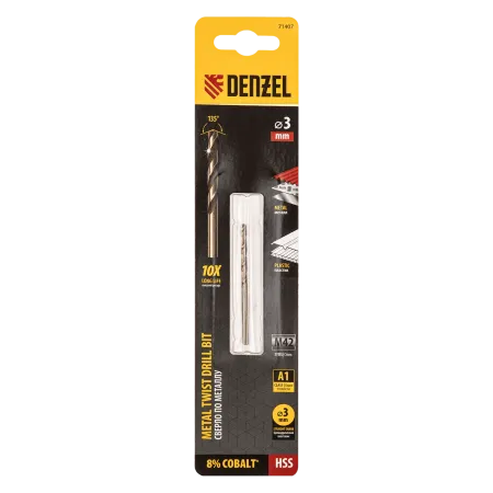 Сверло по металлу DENZEL 3 мм, HSS Co-8%