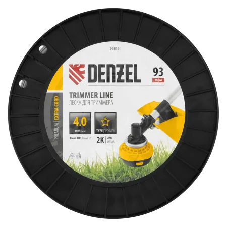 Леска для триммера DENZEL двухкомпонентная звезда, 4,0мм х 93м, на DIN катушке EXTRA CORD