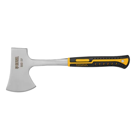 Топор цельнометаллический DENZEL, 800 г, двухкомпонентная обрезиненная рукоятка, прямой хват