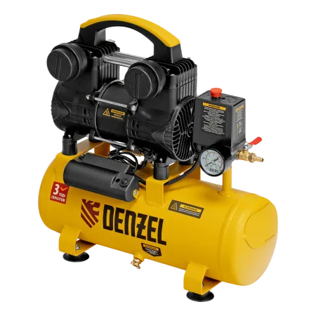 Компрессор безмасл. малошумный DENZEL DLP-950/10, 950Вт,10 л, 2850 об/мин, 170 л/мин