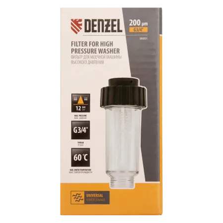 Фильтр для моек высокого давления DENZEL 58301 G3/4 дюйм, универсальный
