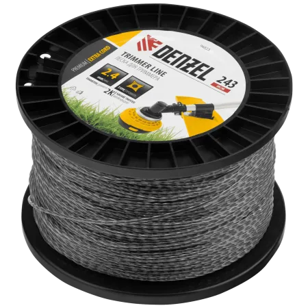 Леска для триммера DENZEL двухкомпонентная витой квадрат, 2,4мм х 243м, на DIN катушке EXTRA CORD