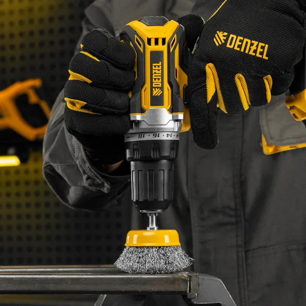 Щетка для дрели DENZEL, 75 мм, Чашка, со шпилькой, нержавеющая витая проволока