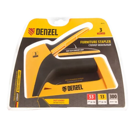 Мебельный степлер DENZEL 40210, пластиковый корпус, тип скобы: 13, 53, 300, 6-14 мм