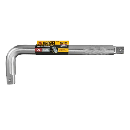 Вороток Г-образный DENZEL 300*100 мм, квадрат 3/4", CrV, матовый хром
