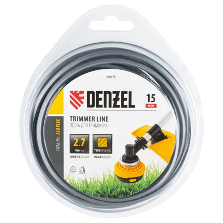 Леска для триммера DENZEL армированная алюминием квадратная, 2,7мм х 15м, блистер ALUFLEX