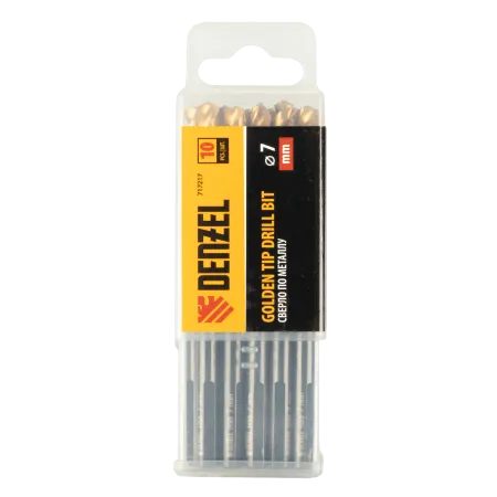 Сверло по металлу DENZEL 7 мм, HSS-Tin, Golden Tip, 10 шт.