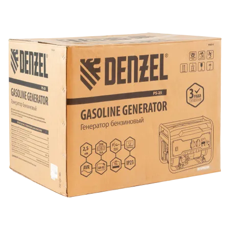 Генератор бензиновый DENZEL PS 25, 2.5 кВт, 230 В, 15 л, ручной старт