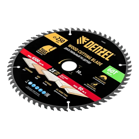Пильный диск по дереву DENZEL ф250 х 30 мм, 60 зубьев