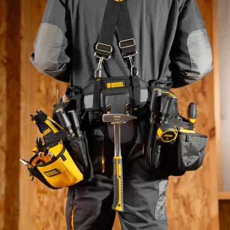 Пояс монтажника усиленный DENZEL с лямками, сумки поясные, держатель для молотка