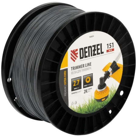 Леска для триммера DENZEL двухкомпонентная круглая, 2,7мм х 151м, на DIN катушке EXTRA CORD