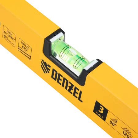 Уровень алюминиевый DENZEL магнит., фрезерованный, 3 глазка (1 зеркал.), 0,5 мм/м, 800 мм