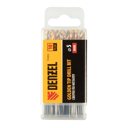 Сверло по металлу DENZEL 5 мм, HSS-Tin, Golden Tip, 10 шт.
