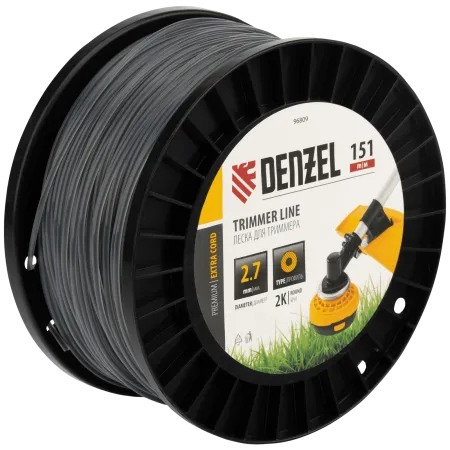 Леска для триммера DENZEL двухкомпонентная круглая, 2,7мм х 151м, на DIN катушке EXTRA CORD