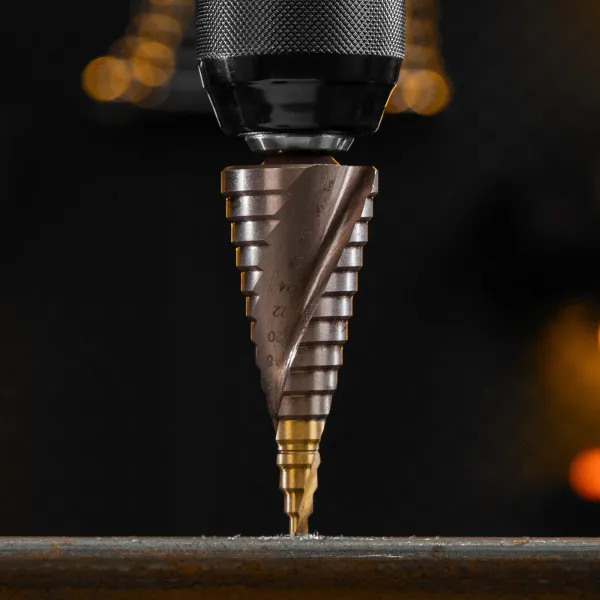 Сверло ступенчатое DENZEL, 4-6-8-10-12-14-16-18-20-22-24-26-28-30-32 мм, Р6М5К5, 6-гр. хвостовик