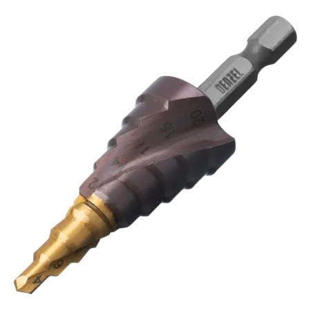 Сверло ступенчатое DENZEL 4-6-8-10-12-14-16-18-20 мм, Р6М5К5, 6-гр. хвостовик