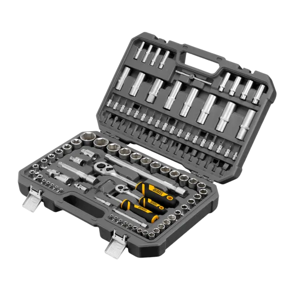Набор инструментов DENZEL 1/2", 1/4", CrV, S2, пластиковый кейс, 109 предметов