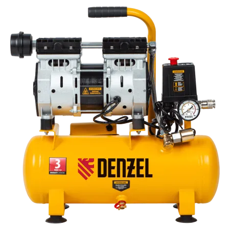 Компрессор безмасляный DENZEL DLS650/10, 650 Вт, 120 л/мин, ресивер 10 л, малошумный