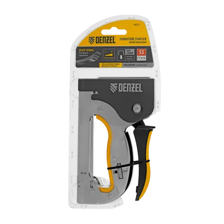 Степлер DENZEL скобы в комплекте, плавная регулировка удара, 2К рукоятка, тип 53, 4-14 мм