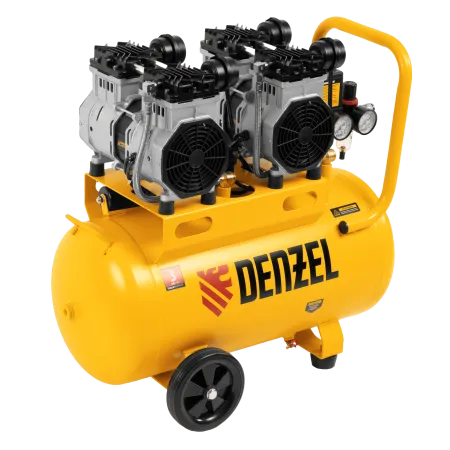 Компрессор безмасляный, малошумный DENZEL DLS 2200/50, 2200 Вт, 2x1100, 50 л, 380 л/мин