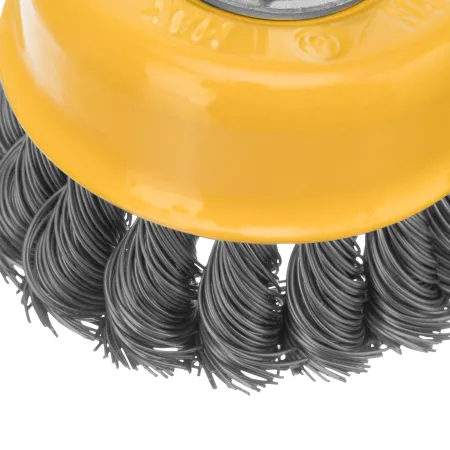 Щетка для УШМ DENZEL 746243, 75 мм, «чашка», крученая нержавеющая проволока 0.5 мм, М14