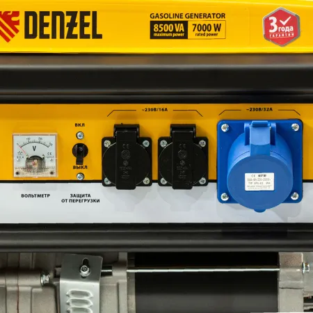 Генератор бензиновый DENZEL GE 8900, 8.5 кВт, 220 В/50 Гц, 25 л, ручной старт
