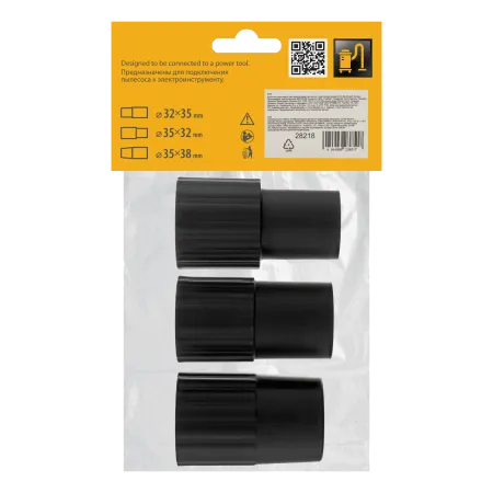 Комплект адаптеров для подключения пылесоса к электроинструменту DENZEL 32-35-38 мм