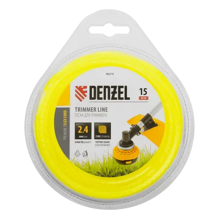 Леска для триммера DENZEL 96214 зубчатый квадрат, 2,4мм х 15м, FLEX CORD