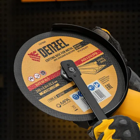 Круг отрезной по металлу DENZEL 230 х 2,0 х 22,2 мм, A36TBF, в метал.банке, 5 шт.