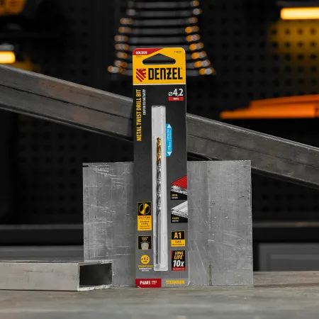 Сверло спиральное по металлу DENZEL 4,2 х 119 мм, Р6М5, Golden Tip, удлиненное