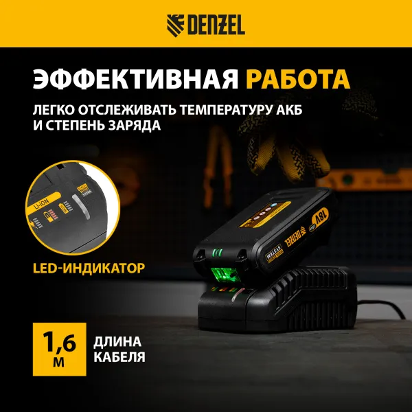 Зарядное устройство для аккумуляторов DENZEL IBC-18-2.3, Li-Ion, 18 В, 2.3 А