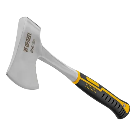 Топор цельнометаллический DENZEL, 600 г, двухкомпонентная обрезиненная рукоятка, прямой хват