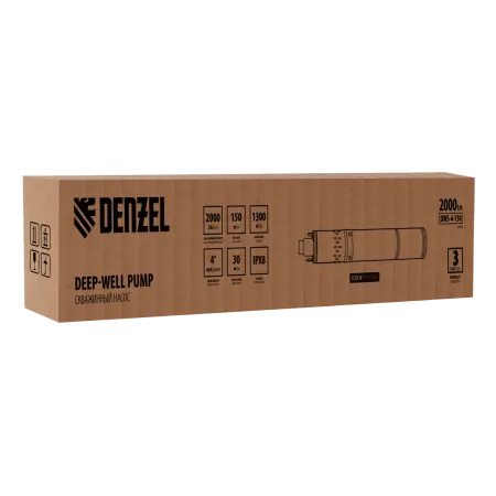 Скважинный насос DENZEL DWS-4-150, 1300 Вт, 2000 л/ч, напор 150 м, винтовой, диаметр 4
