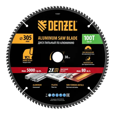 Пильный диск по алюминию DENZEL ф305 х 30 мм, 100 зубьев