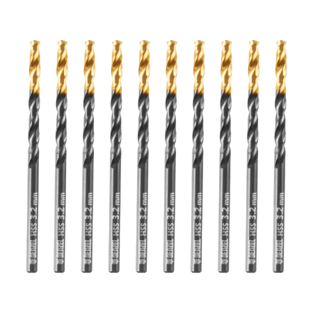 Сверло по металлу DENZEL 3,2 мм, HSS-Tin, Golden Tip, 10 шт.