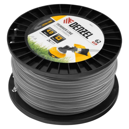 Леска для триммера DENZEL двухкомпонентная квадрат, 4,0мм х 62м, на DIN катушке EXTRA CORD