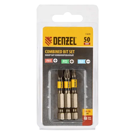 Набор бит комбинированный DENZEL 3 шт., PH2, PZ2, SL5, 50 мм, сталь S2