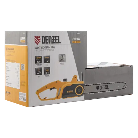 Пила цепная электрическая DENZEL EDS-2200P, 2.2 кВт, шина 45 см, шаг 3/8, 63 звена