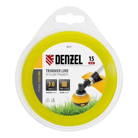Леска для триммера DENZEL Flex Сord 96117, 3 мм x 15 м, квадратная, блистер