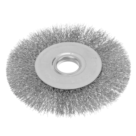 Щетка для УШМ DENZEL 746563, 125 мм, «плоская», витая нержавеющая проволока 0.3 мм, посадка 22.2 мм