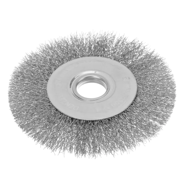 Щетка для УШМ DENZEL 746563, 125 мм, «плоская», витая нержавеющая проволока 0.3 мм, посадка 22.2 мм