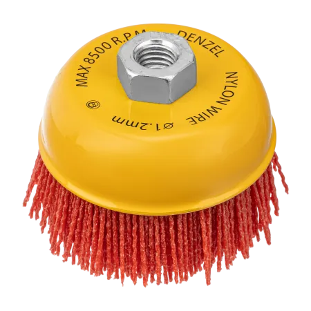 Щетка для УШМ DENZEL, 100 мм, Чашка, нейлоновая щетина, М14