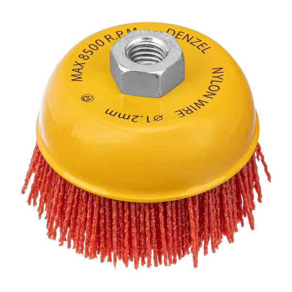 Щетка для УШМ DENZEL, 100 мм, Чашка, нейлоновая щетина, М14