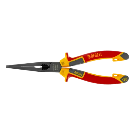 Длинногубцы прямые DENZEL диэлектрические рукоятки до 1000 В, трехкомпонентные рукоятки, 205мм