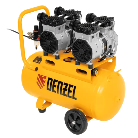 Компрессор безмасляный, малошумный DENZEL DLS 2200/50, 2200 Вт, 2x1100, 50 л, 380 л/мин