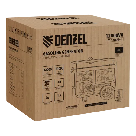 Генератор бензиновый DENZEL PS-120EAD-3, 12 кВт,230/400 В, 40л, разъем ATS,перекл.режима,эл.старт