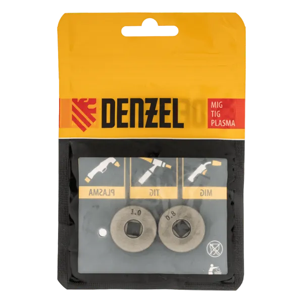 Подающий ролик DENZEL V профиль под стальную проволоку 0,8-1мм, посадка квадрат, 2 шт