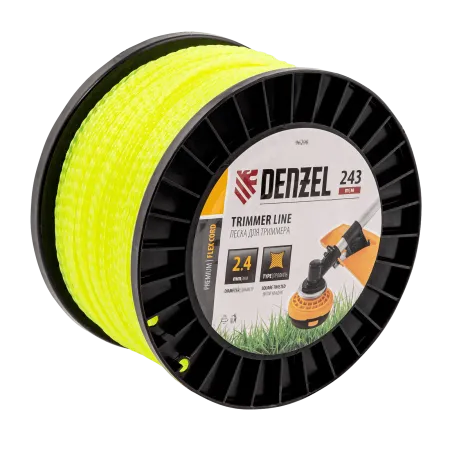 Леска для триммера DENZEL 96298 витой квадрат, 2,4мм х 243м, на DIN катушке FLEX CORD