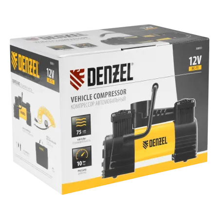 Компрессор автомобильный DENZEL AC-75, 12 В, 10 атм., 75 л/мин, LED